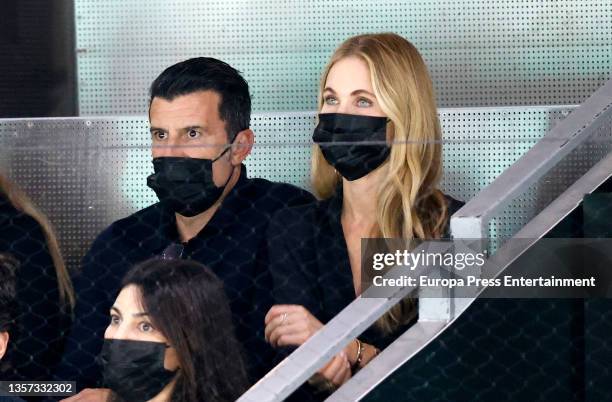 Luis Figo and Helen Svedin attend the Davis Cup tennis final on December 5 in Madrid, Spain.