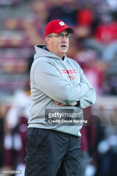 Head coach Paul Chryst of the Wisconsin Badgers looks on before the start of the game against the Minnesota Golden Gophers at Huntington Bank Stadium...