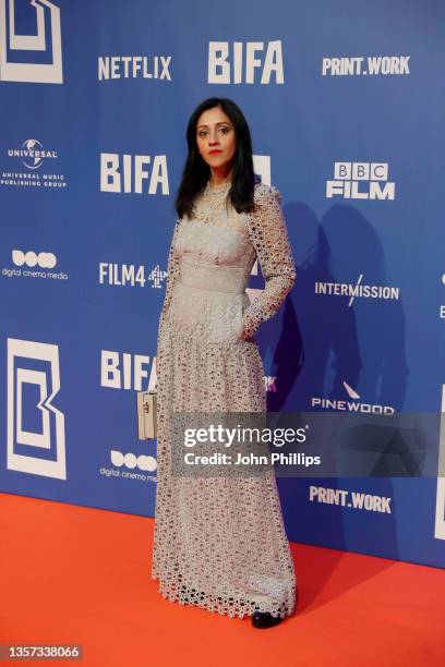 Manjinder Virk attends the 24th British Independent Film Awards at Old Billingsgate on December 05, 2021 in London, England.