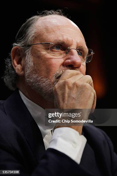 Former MF Global Chairman and CEO Jon Corzine testifies before the Senate Agriculture, Nutrition and Forestry Committee about the demise and...