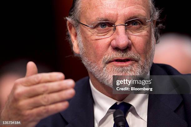 Jon S. Corzine, former chairman and chief executive officer of MF Global Holdings Ltd., testifies during a Senate Agriculture Committee hearing in...