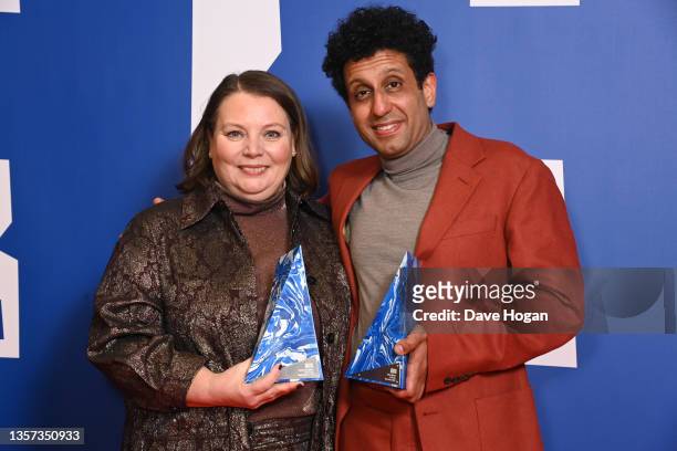 Joanna Scanlan with her award for Best Actress for After Love and Adeel Akhtar with his award for Best Actor for Ali & Ava in the Winners room at the...