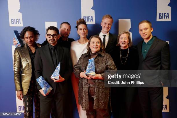 Aleem Khan, Matthieu de Braconier, Kate Beckinsale, Joanna Scanlan, guest, Gerardine O'Flynn and Joe Cole celebrate the Best British Independent Film...