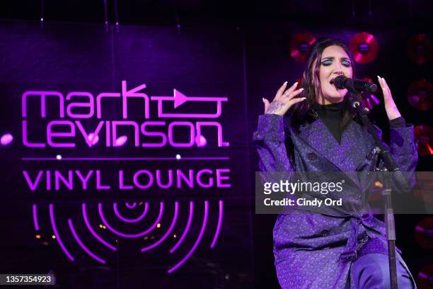 Julia Michaels performs during Art Basel at the Mark Levinson Vinyl Lounge event with celebrity guests and friends at The Sacred Space on December...