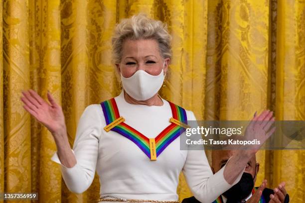 Actress and singer Bette Midler is hosted at a reception for Kennedy Center honorees by U.S. President Joe Biden and first lady Dr. Jill Biden in the...