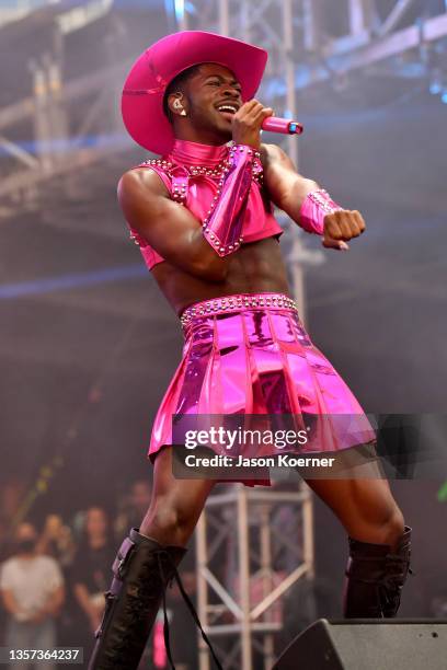 Lil Nas X performs on stage during Audacy Beach Festival at Fort Lauderdale Beach Park on December 05, 2021 in Fort Lauderdale, Florida.