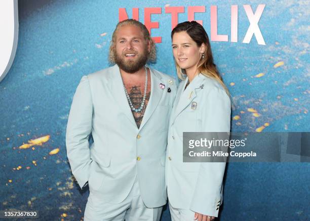 Jonah Hill and Sarah Brady attend the world premiere of Netflix's "Don't Look Up" on December 05, 2021 in New York City.