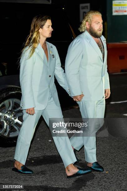 Sarah Brady and Jonah Hill attend the "Don't Look Up" world premiere at Jazz at Lincoln Center on December 05, 2021 in New York City.