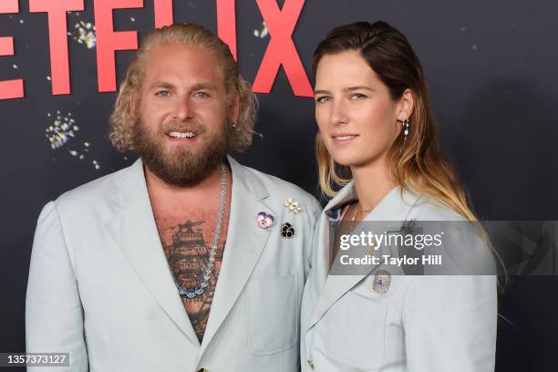 Jonah Hill and Sarah Brady attend the world premierof Netflix's "Don't Look Up" at Jazz at Lincoln Center on December 05, 2021 in New York City.