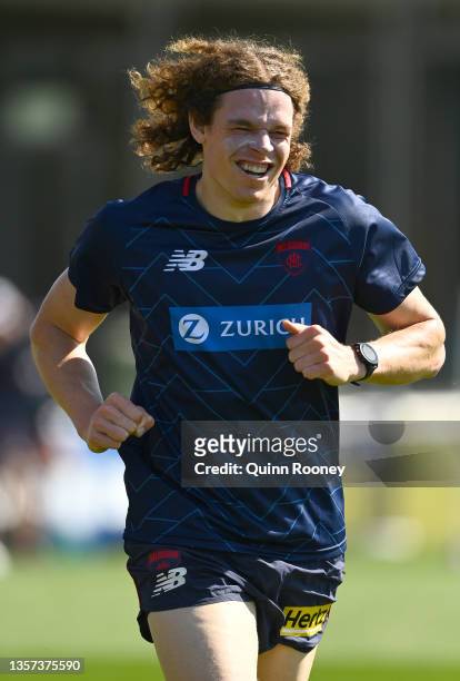 Ben Brown of the Demons runs during a Melbourne Demons AFL training session at Casey Fields on December 06, 2021 in Melbourne, Australia.