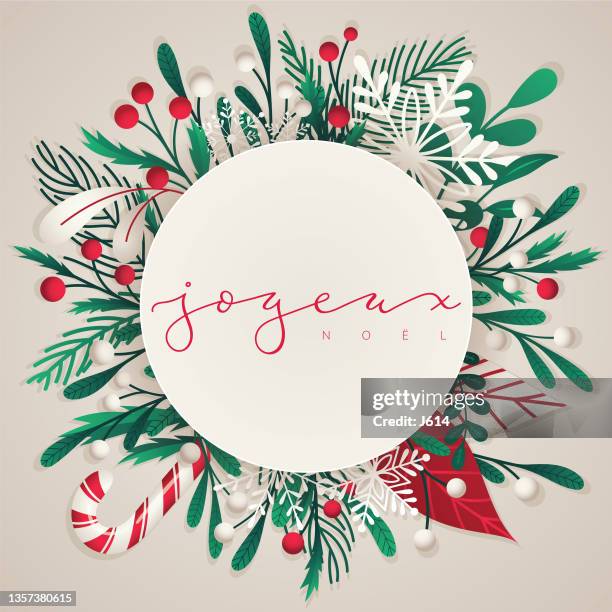 christmas greeting over a festive winter wreath - leigh french 幅插畫檔、美工圖案、卡通及圖標