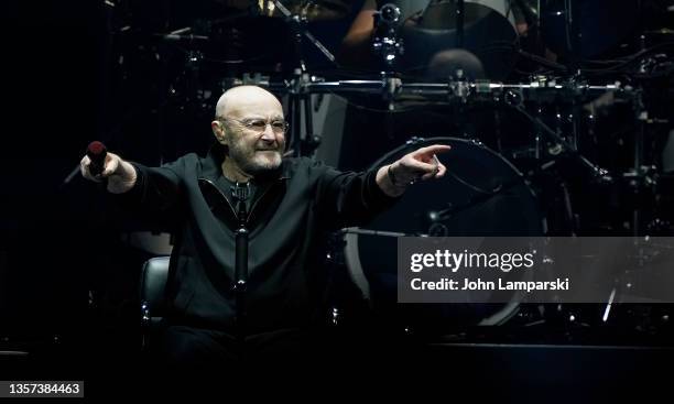Phil Collins of Genesis performs during the "last domino?" concert tour at Madison Square Garden on December 05, 2021 in New York City.