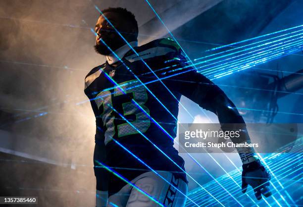 Jamal Adams of the Seattle Seahawks is introduced before the game against the Seattle Seahawks at Lumen Field on December 05, 2021 in Seattle,...