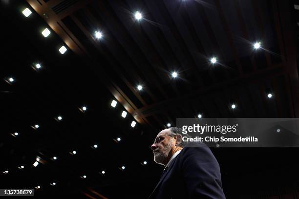 Former MF Global Chairman and CEO Jon Corzine testifies before the Senate Agriculture, Nutrition and Forestry Committee about the demise and...