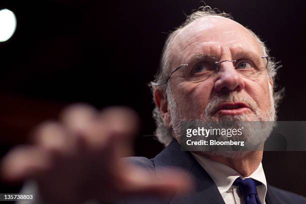 Jon S. Corzine, former chairman and chief executive officer of MF Global Holdings Ltd., testifies during a Senate Agriculture Committee hearing in...