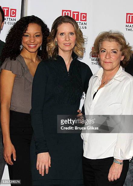 Carra Patterson, Cynthia Nixon and Suzanne Bertish attends the "WIT" cast meet & greet at the Manhattan Theatre Club Rehearsal Studios on December...