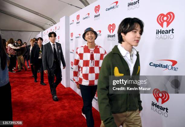 Suga, Jin, Jungkook, RM, and Jimin of BTS attends iHeartRadio 102.7 KIIS FM's Jingle Ball 2021 presented by Capital One at The Forum on December 03,...