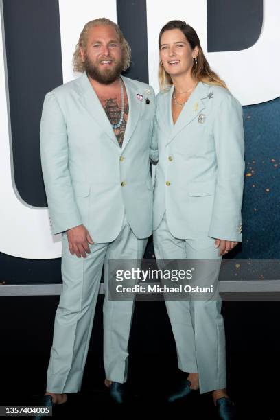 Jonah Hill and Sarah Brady at the World Premiere Of Netflix's "Don't Look Up" at Jazz at Lincoln Center on December 05, 2021 in New York City.