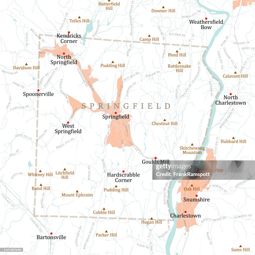 VT Windsor Springfield Vector Road Map