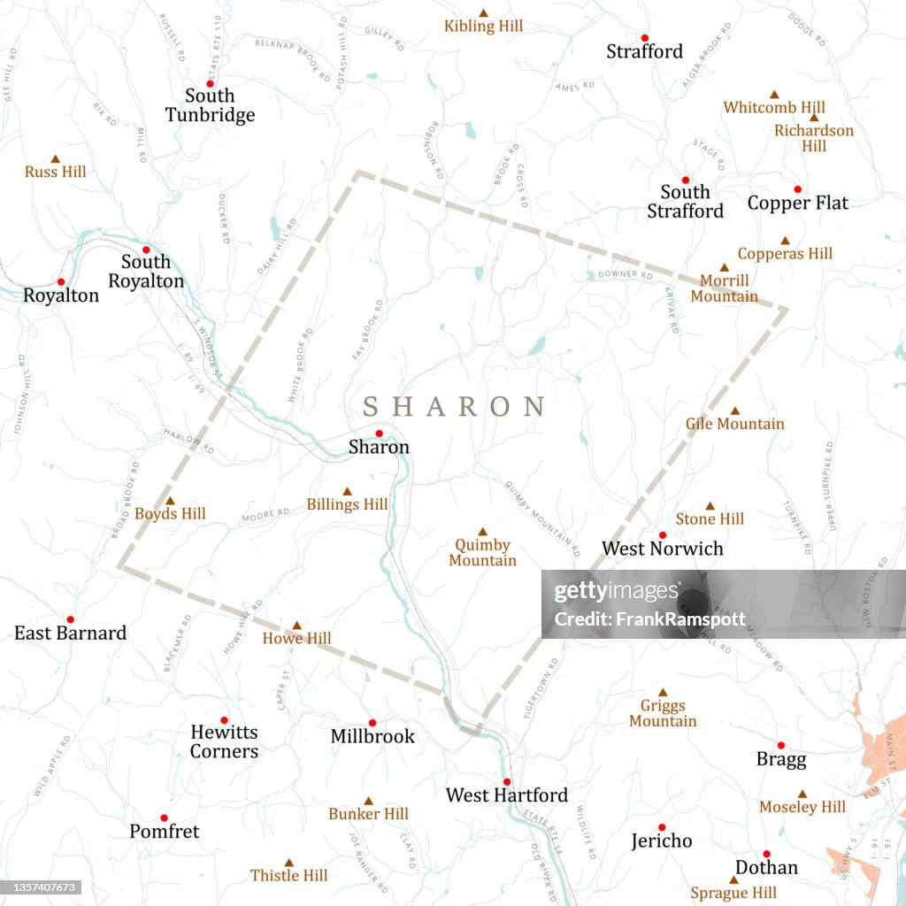 VT Windsor Sharon Vector Road Map