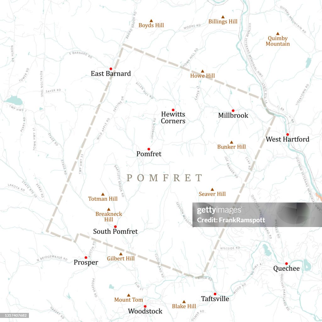 VT Windsor Pomfret Vector Road Map