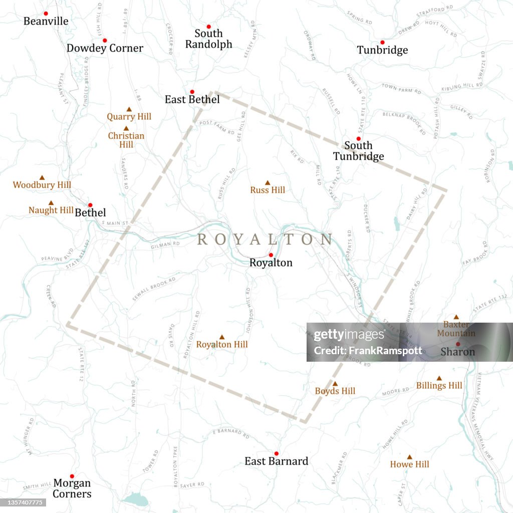 VT Windsor Royalton Vector Road Map