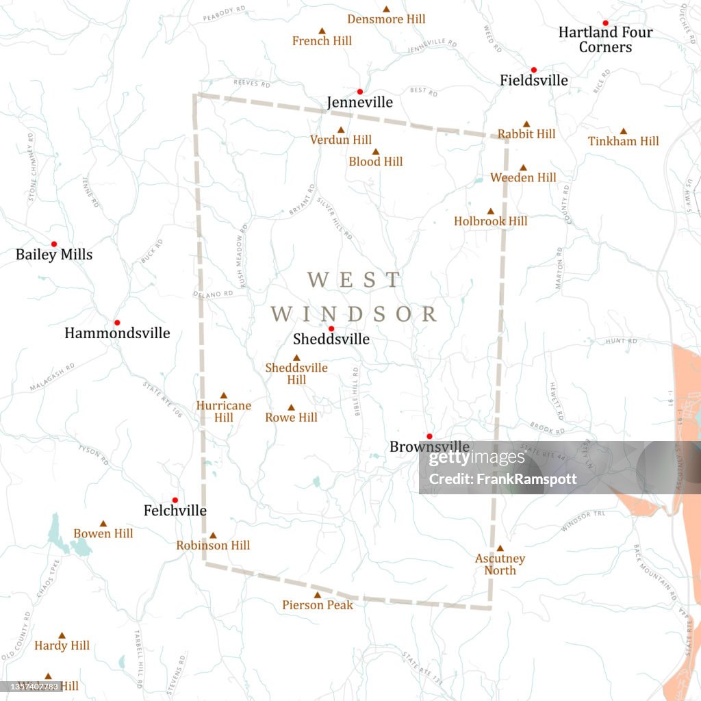 VT Windsor West Windsor Vector Road Map