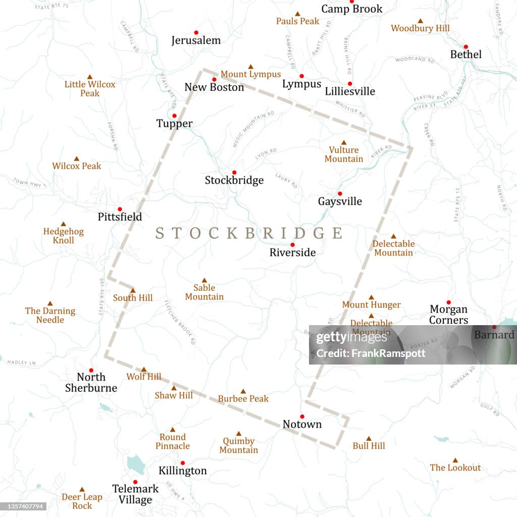 VT Windsor Stockbridge Vector Road Map