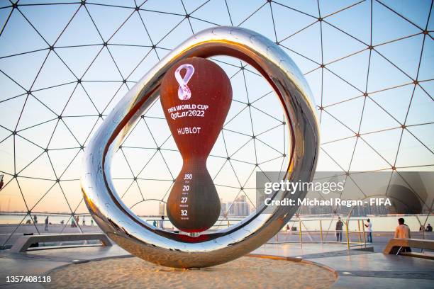 The FIFA World Cup 2022 countdown clock on December 05, 2021 in Doha, Qatar.