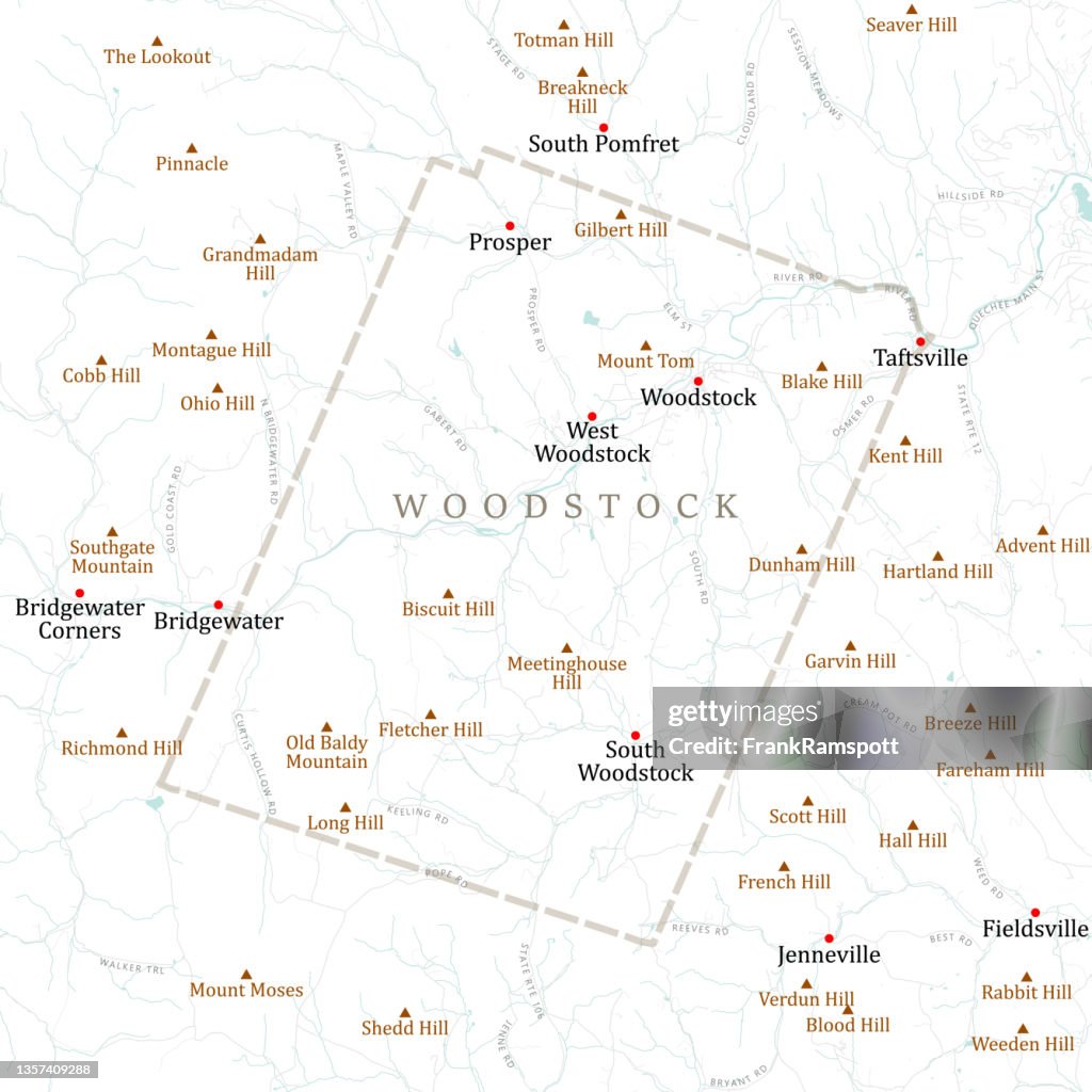VT Windsor Woodstock Vector Road Map