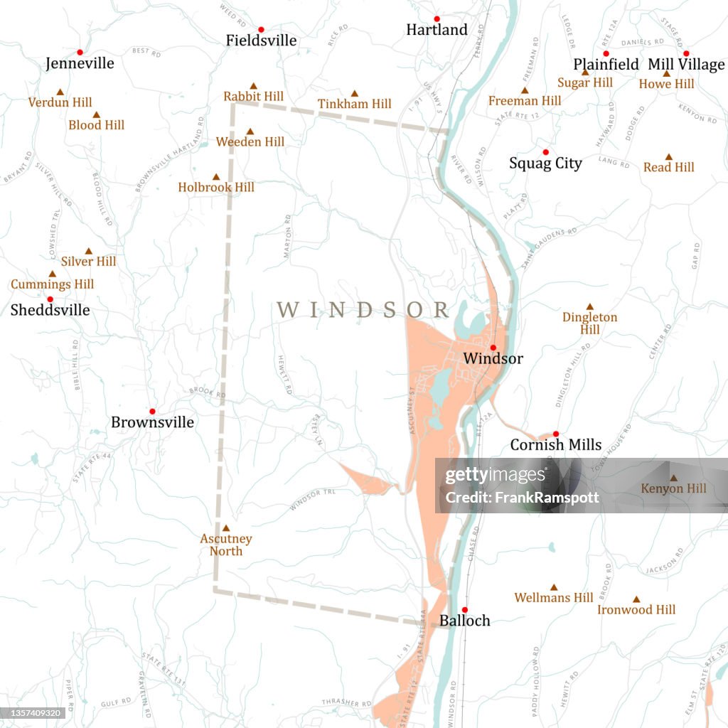 VT Windsor Windsor Vector Road Map