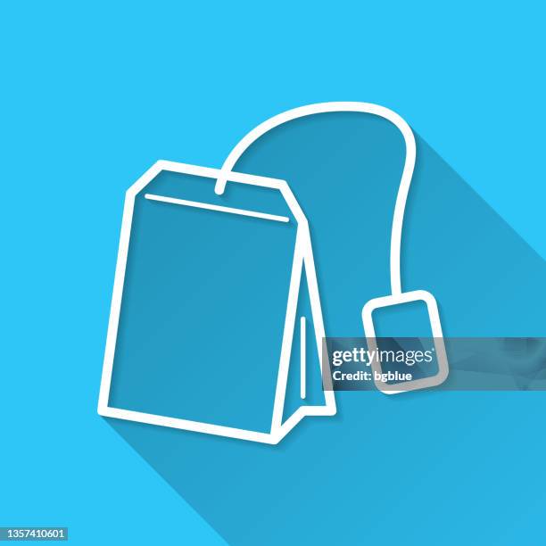 tea bag. icon on blue background - flat design with long shadow - chamomile tea bag stock illustrations