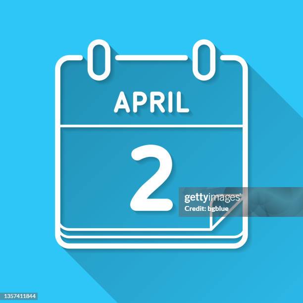 april 2. icon on blue background - flat design with long shadow - 2nd level icon stock illustrations