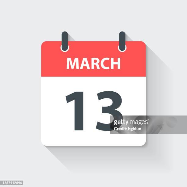 ilustraciones, imágenes clip art, dibujos animados e iconos de stock de 13 de marzo - icono de calendario diario en estilo de diseño plano - marzo