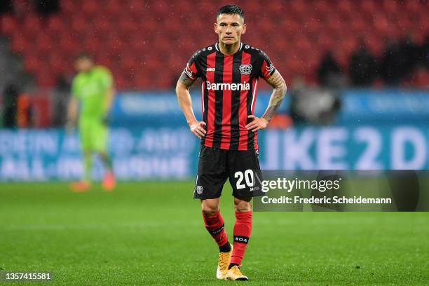 Leverkusen`s Charles Aranguiz looks on during the Bundesliga match between Bayer 04 Leverkusen and SpVgg Greuther Fürth at BayArena on December 04,...