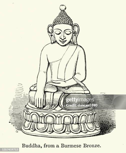 statue eines buddha aus burmesischer bronze - buddha stock-grafiken, -clipart, -cartoons und -symbole