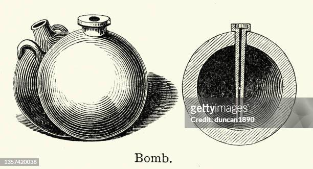 cross section of a primitive bomb, early explosive weapons - hand grenade stock illustrations
