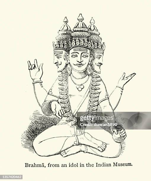 stockillustraties, clipart, cartoons en iconen met brahma, hindu creation god, the triple deity of supreme divinity that includes vishnu, and shiva - hindoeïstische god