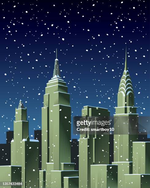 new york city in winter - snowdrift stock illustrations