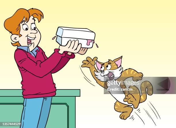 eine katze versucht, nahrung zu stehlen - cat food stock-grafiken, -clipart, -cartoons und -symbole