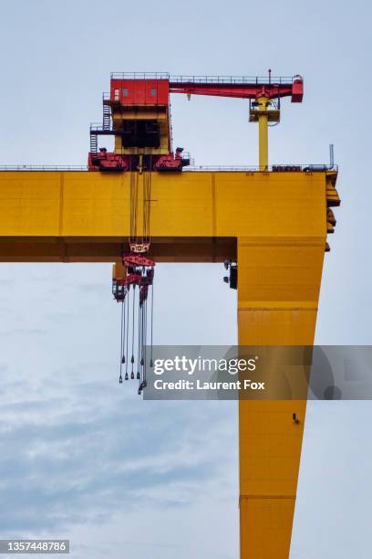 yellow crane - belfast crane stock pictures, royalty-free photos & images