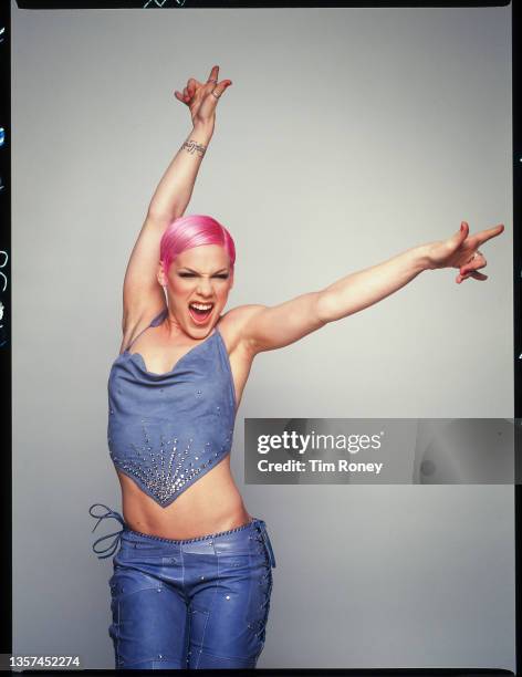 American singer and songwriter Pink, studio portrait, London, 2002.