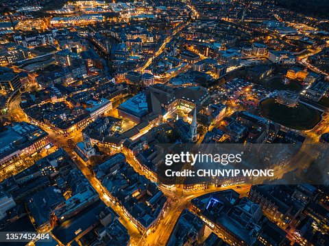 Aerial view of York downtown at night Aerial view of York downtown at night