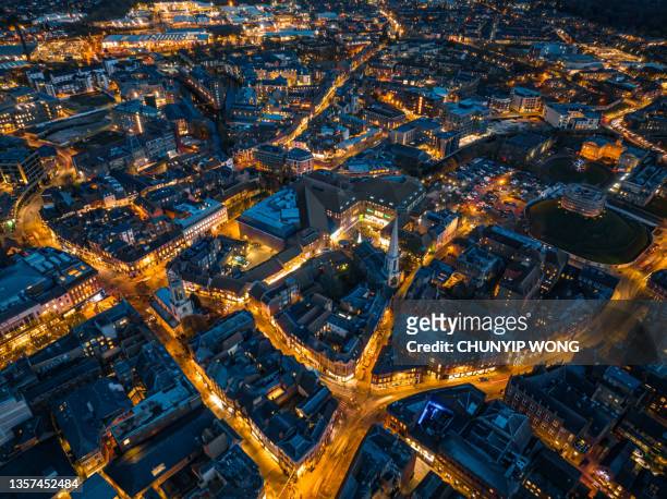 aerial view of york downtown at night - uk imagens e fotografias de stock