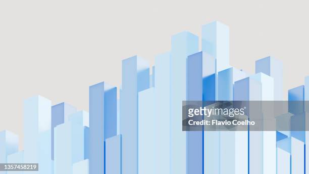abstract 3d buildings viewed from below - finance illustration stock pictures, royalty-free photos & images