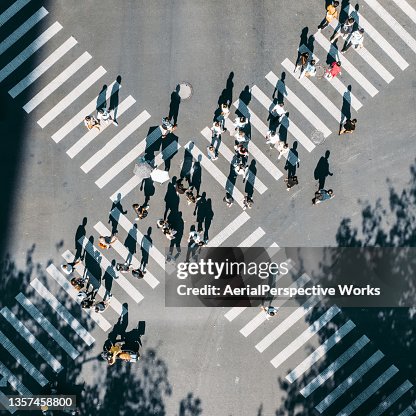 Drone Point View of City Street Crossing Drone Point View of City Street Crossing