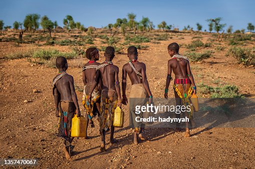 A Tribal Teenage Girl is Walking in the Woods To Fetch Water in a