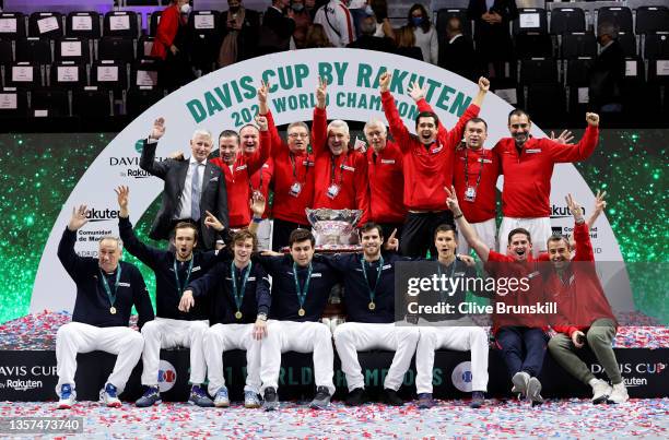 Captain Shamil Tarpischev, Andrey Rublev, Daniil Medvedev, Karen Kachanov, Aslan Karatsev, and Evgeny Donskoy of The Russian Tennis Federation and...