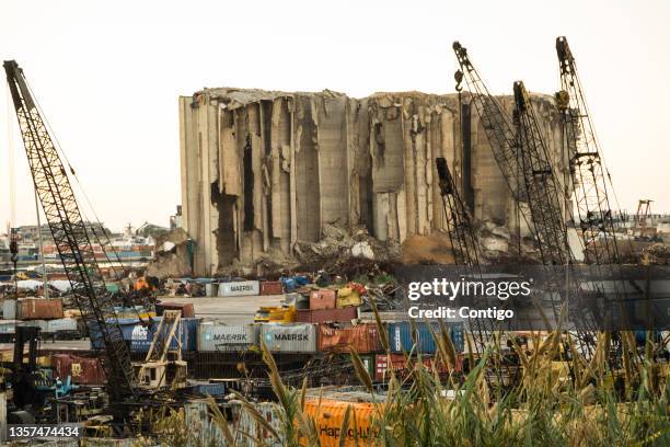 General view of Beirut Blast explosion site at the Port of Beirut on December 03, 2021 in Beirut, Lebanon. After the Covid-19 pandemic and the Beirut...