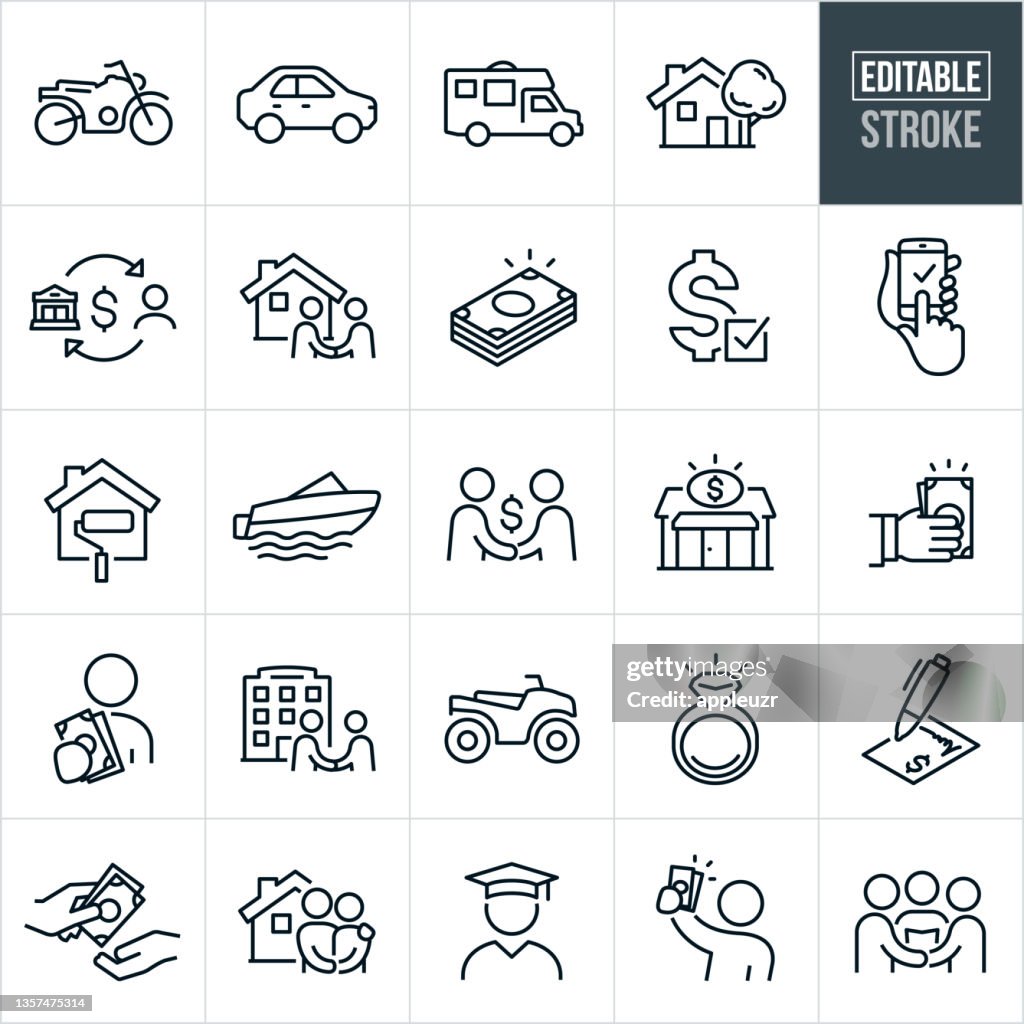Ícones de linha fina de empréstimo e empréstimo - Traçado Editável